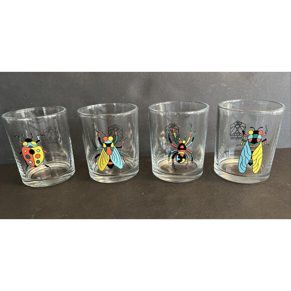 Kitschy Barware Shot Glass Stemless Wine Fly Beatle Spider Set/4 Four 4 oz READ - Picture 2 of 14